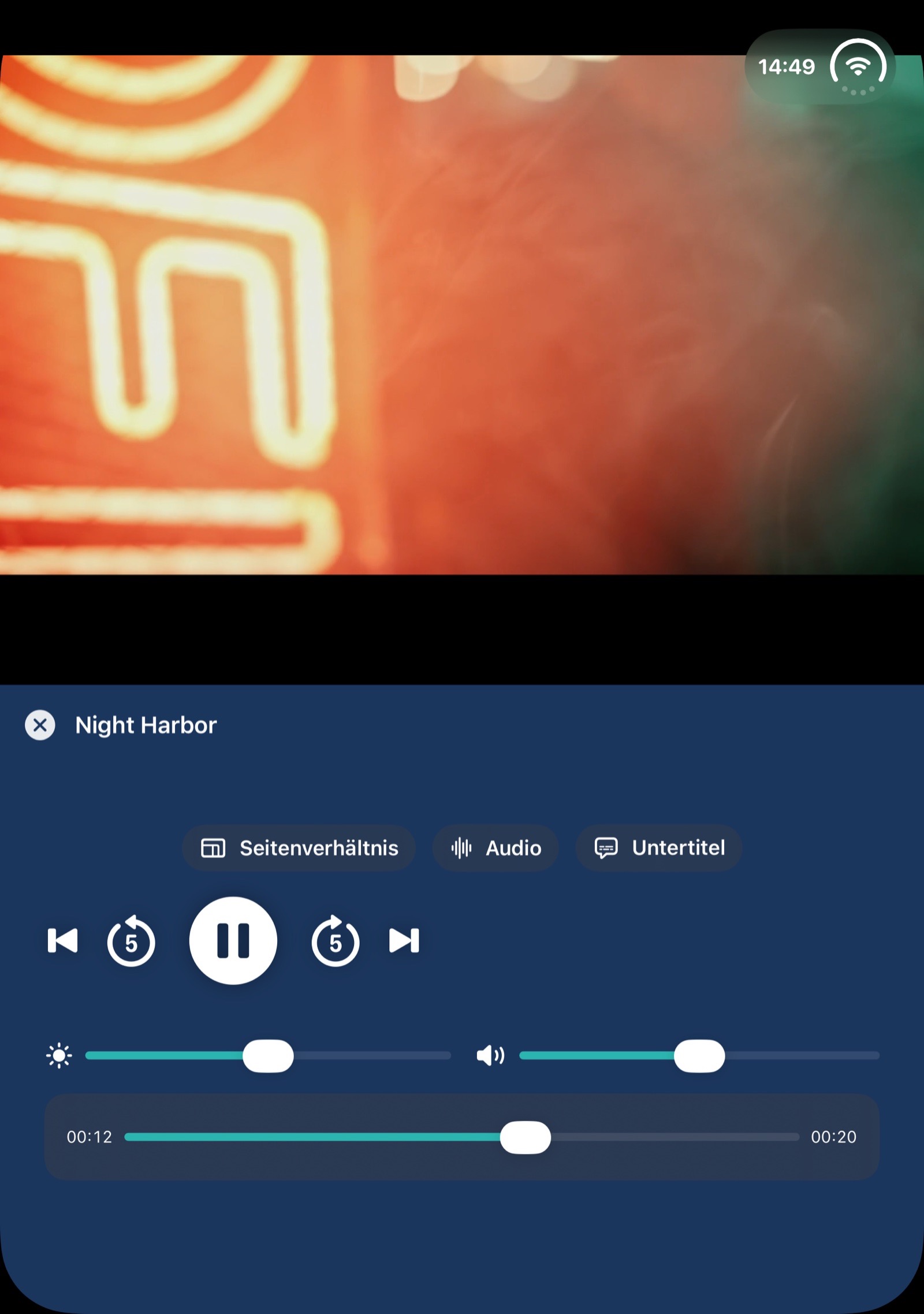 SafeIPTV player in tabletop on iPhone Duo. The film sits up top and the controls sit below. The title and the picture are fictional.